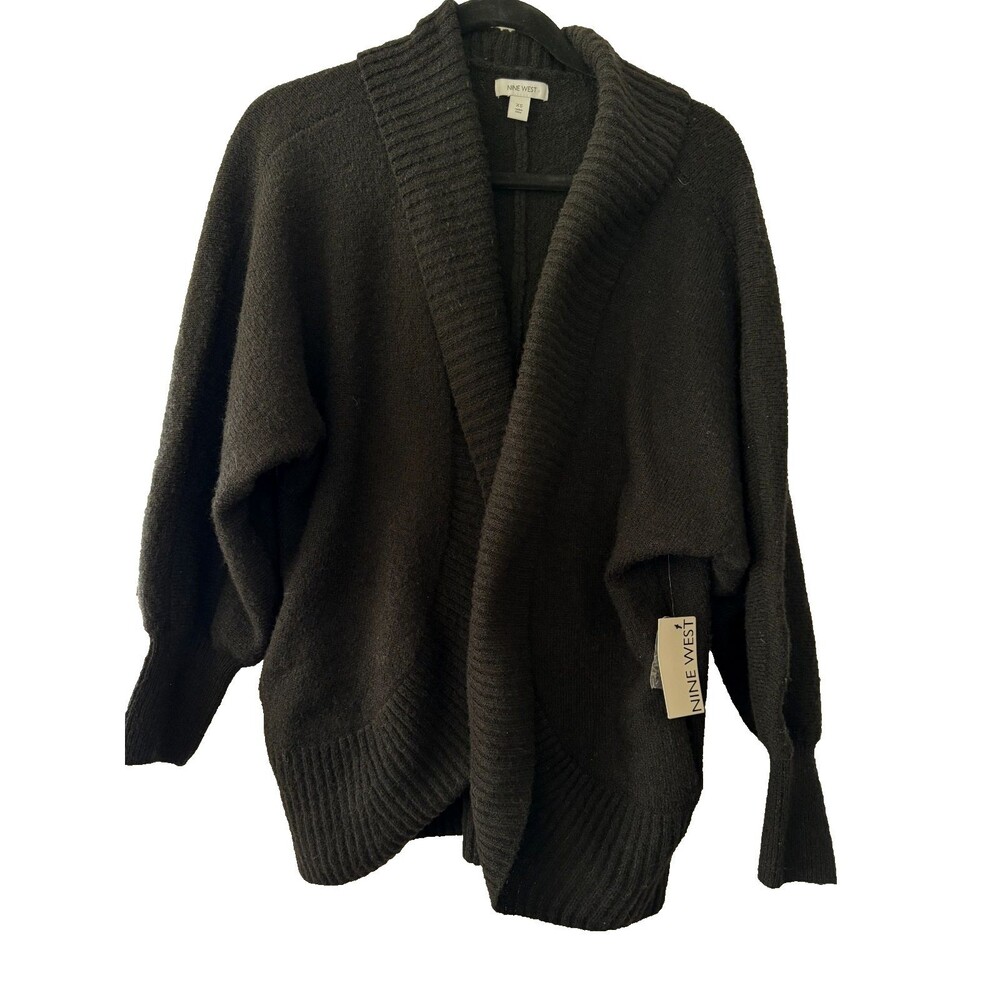 NWT Nine West Black Oversized Relaxed Cardigan Sweater Womens XS Recycled Fabric